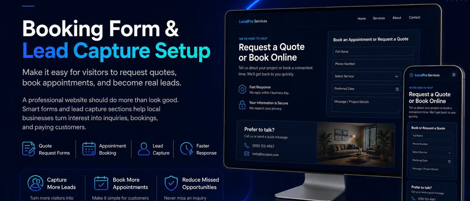 Booking forms and lead capture setup for local service business websites